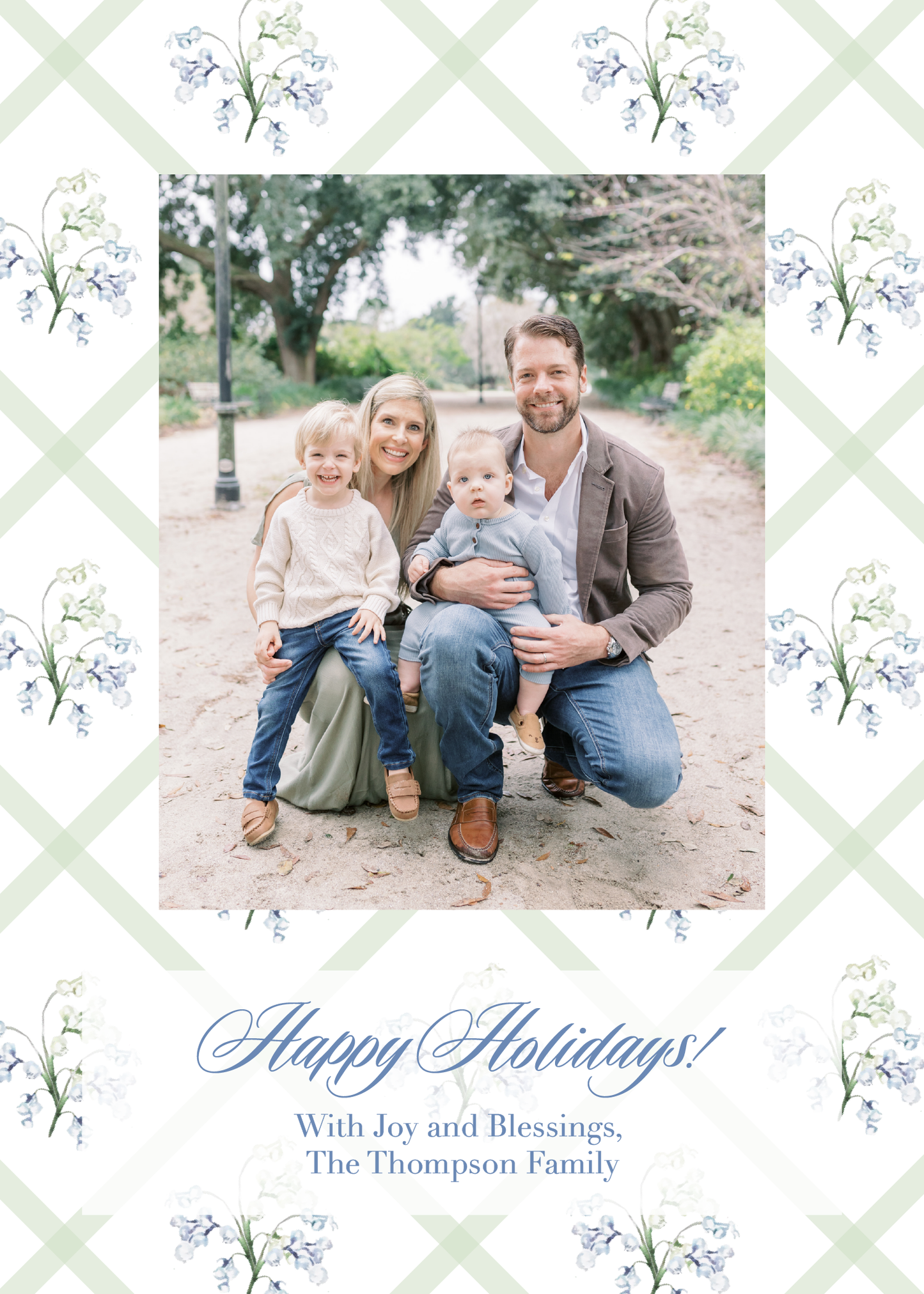 Blue Floral Lattice Holiday Card